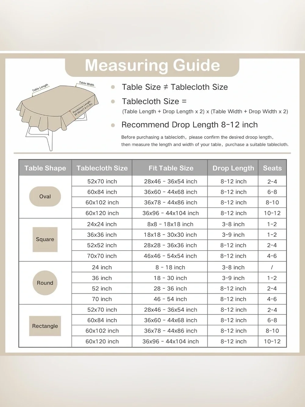 Wolkemer Faux Linen Oval Tablecloth Heavy Duty Wrinkle Resistant